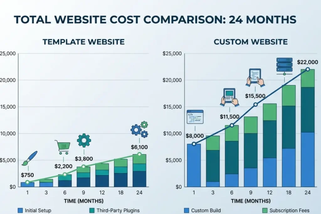 Custom web development services long-term ROI comparison for Indian businesses
