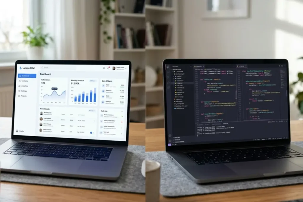 Frontend and backend website development process shown side by side