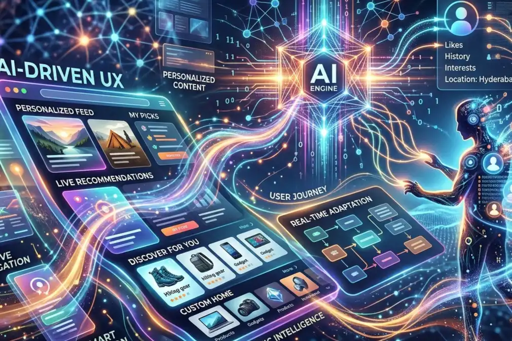 AI-powered website interface design showing dynamic personalisation and the future of UI UX design for websites