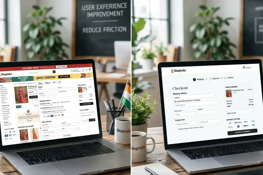 Website UX redesign case study showing improved checkout flow through UI UX design services for business websites