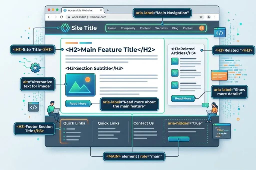 Frontend development accessibility and semantic HTML structure for AI search readiness