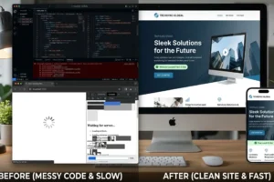 Professional frontend development services showing responsive website design on desktop and mobile devices