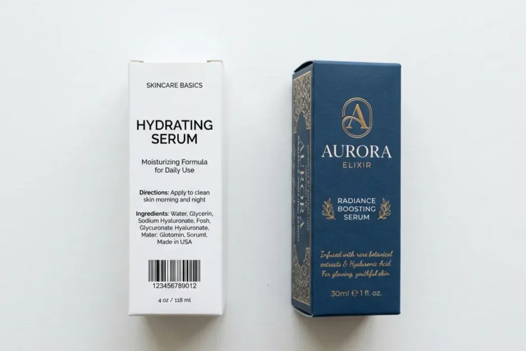 D2C skincare brand packaging comparison showing weak versus strong brand identity design for Indian startup