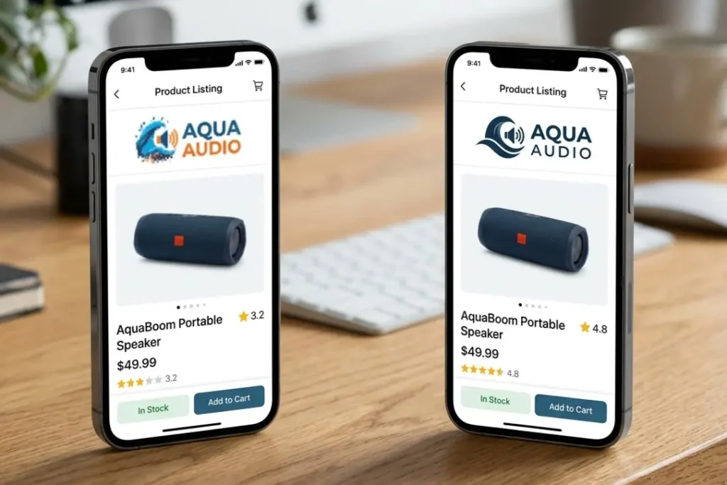 brand identity design elements scalable logo comparison for Indian D2C startup mobile product page
