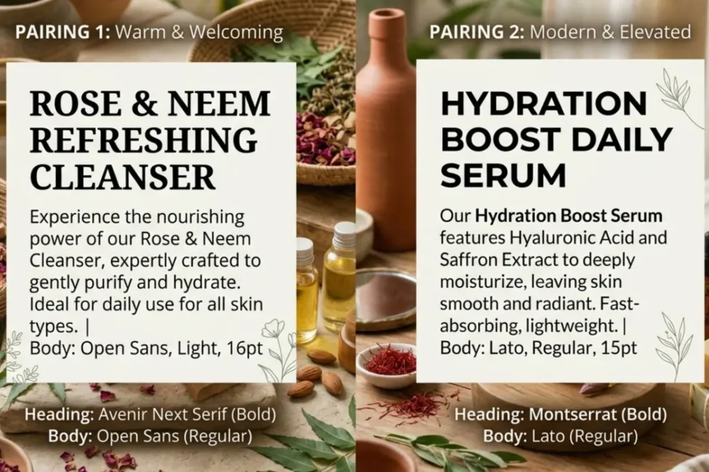 typography brand identity components for Indian D2C visual identity design heading and body font pairing