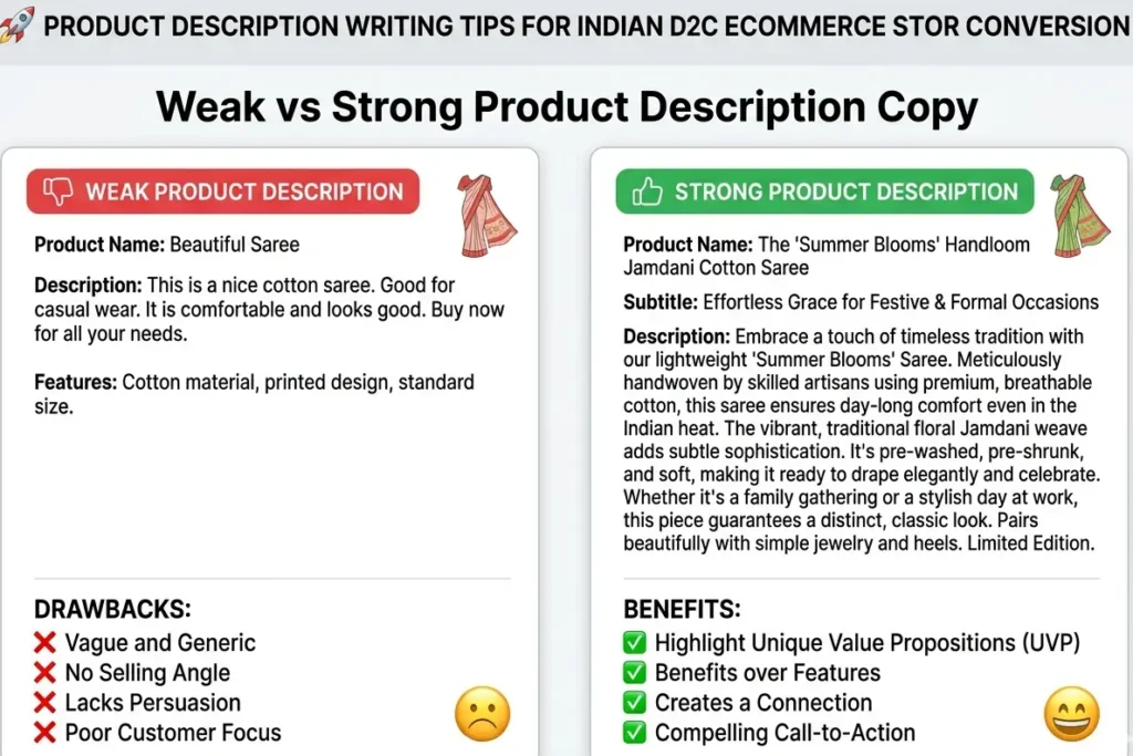 product description writing tips for indian d2c ecommerce store conversion