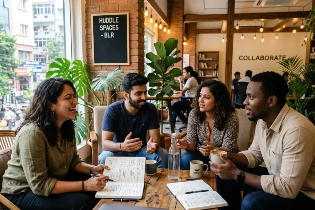 Mixed group of designers and founders networking at UI UX branding event Koramangala Bangalore