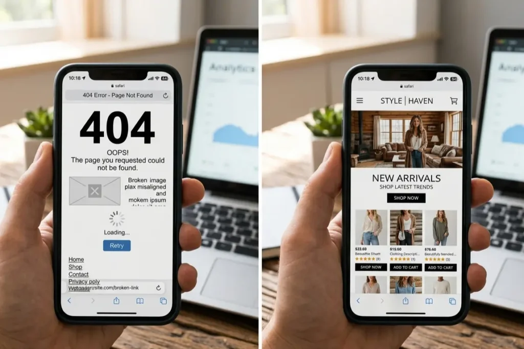 Website security maintenance preventing broken pages and errors on mobile devices