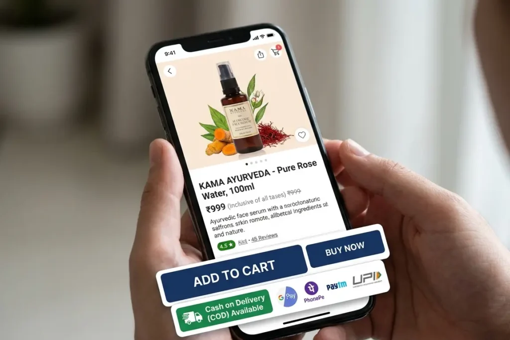 add to cart zone mobile product page design india cod upi d2c