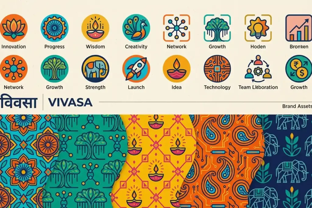 custom iconography in branding elements list visual identity design system for Indian startup