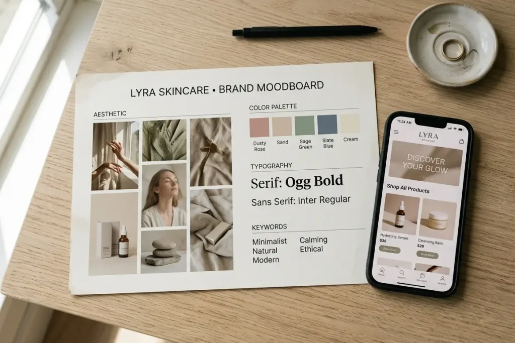 Branding and UI UX design relationship visual showing brand to product design translation