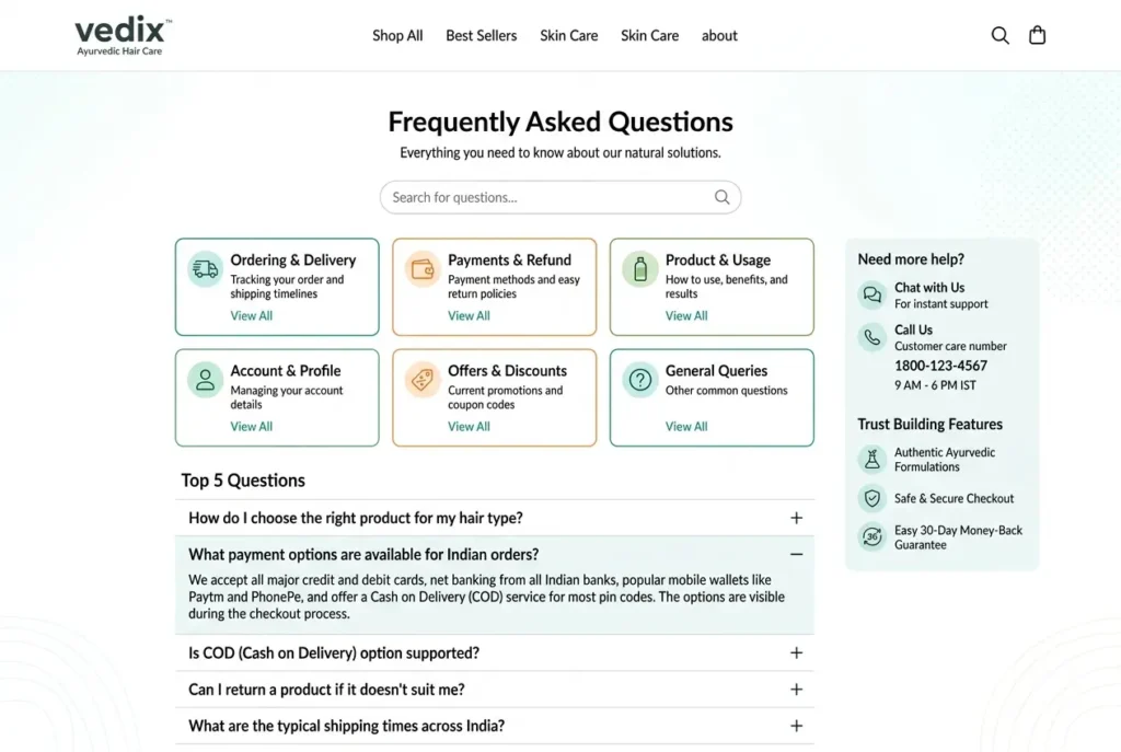 product page faq section design indian ecommerce d2c trust building layout