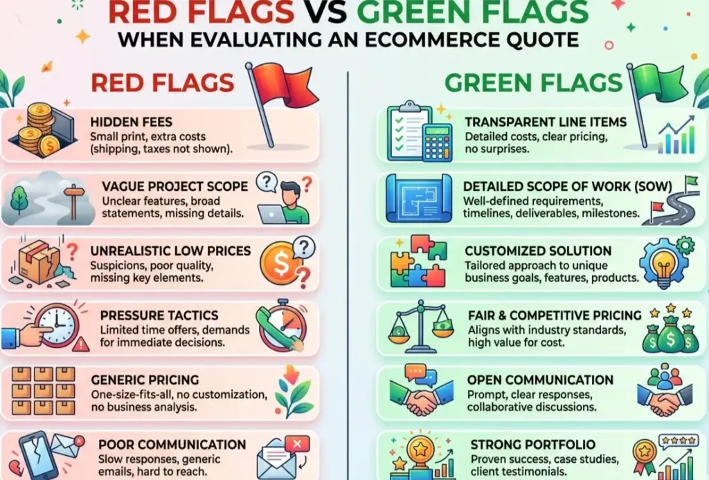 red flags green flags ecommerce website quote india checklist 2026 Resource Geeks Networks