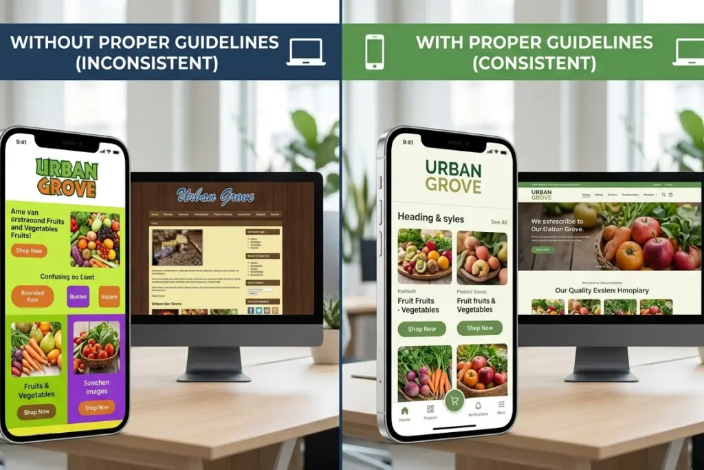 brand identity design elements before and after visual identity design consistency for Indian D2C startup