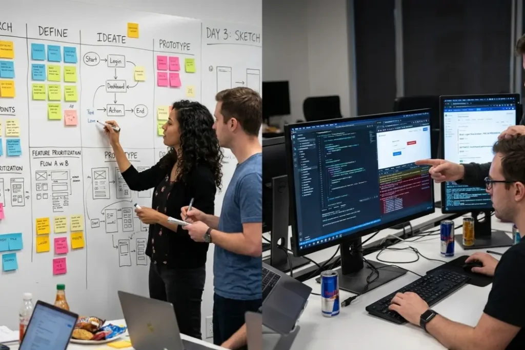 UI UX design sprint for startups showing early planning that prevents costly development rework.