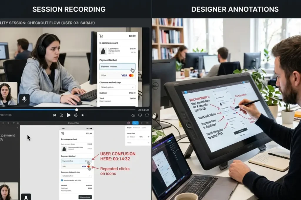 UX usability testing session showing real user feedback improving the UI UX design process