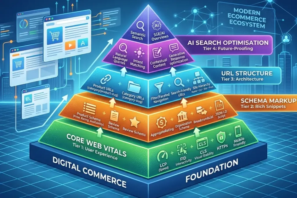 ecommerce website development india seo architecture core web vitals schema markup ai search optimisation