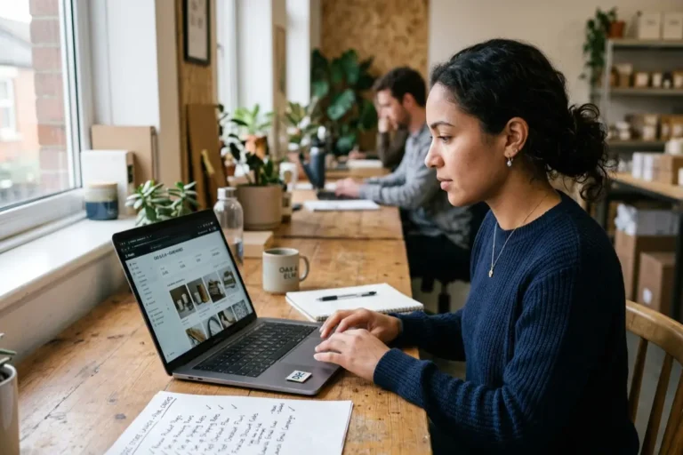 D2C founder reviewing ecommerce website features checklist on laptop before store launch India 2026