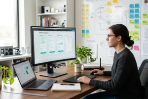 UI UX design principles being applied at a professional design studio, Resource Geeks Networks Bangalore